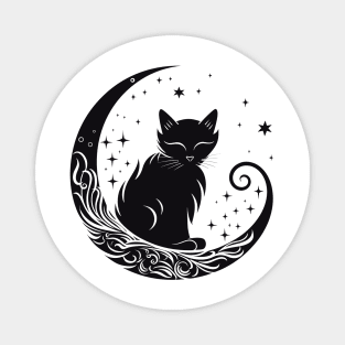 Cat Under Moon Sky Furry Cute Vector Graphic Magnet